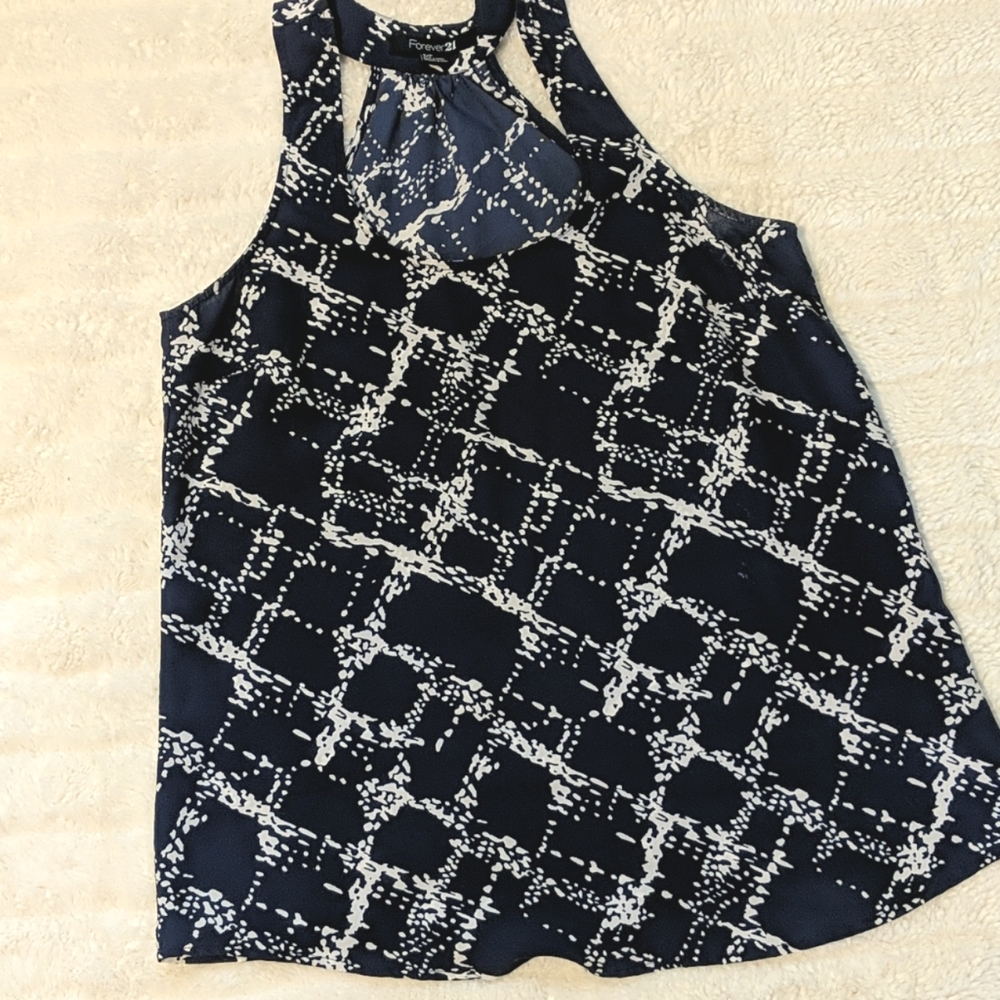 Navy and White Patterned Tank